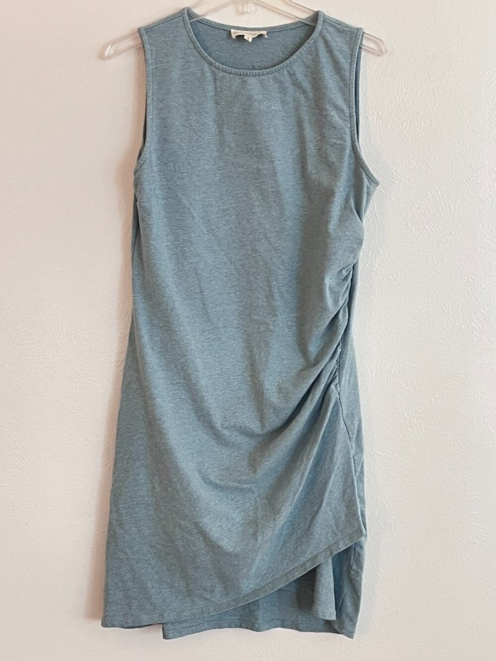 Synergy Organic Cotton Blue Sleeveless Ruched Stretchy Asymmetrical Dress Size L
